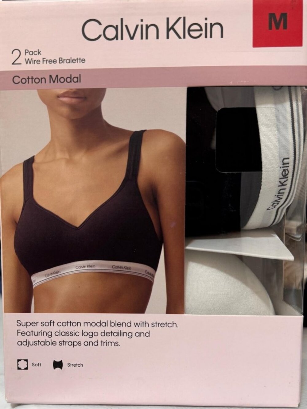 Calvin Klein Bralette Bra Women's M Black White Stretch Cotton Wire Free 2 Pack